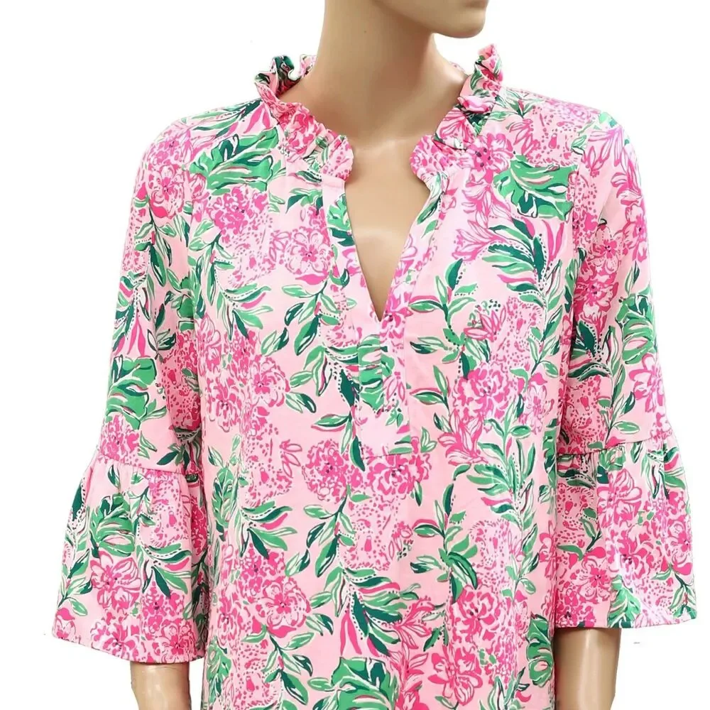 Lilly Pulitzer Hayes Conch Shell Ruffle Mini Dress Floral Print Cotton L 288174 - Picture 6 of 10